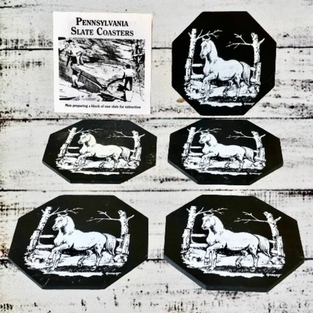 Horse Genuine Slate Coasters Capozzolo Brothers Co Pennsylvania Set of 5 New